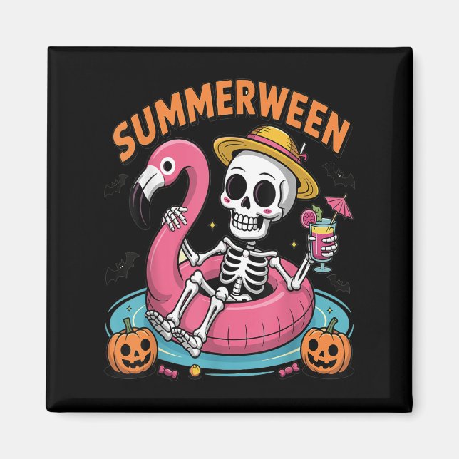 Spooky Summerween Skeleton väntar bara på Hallow Magnet (Framsidan)