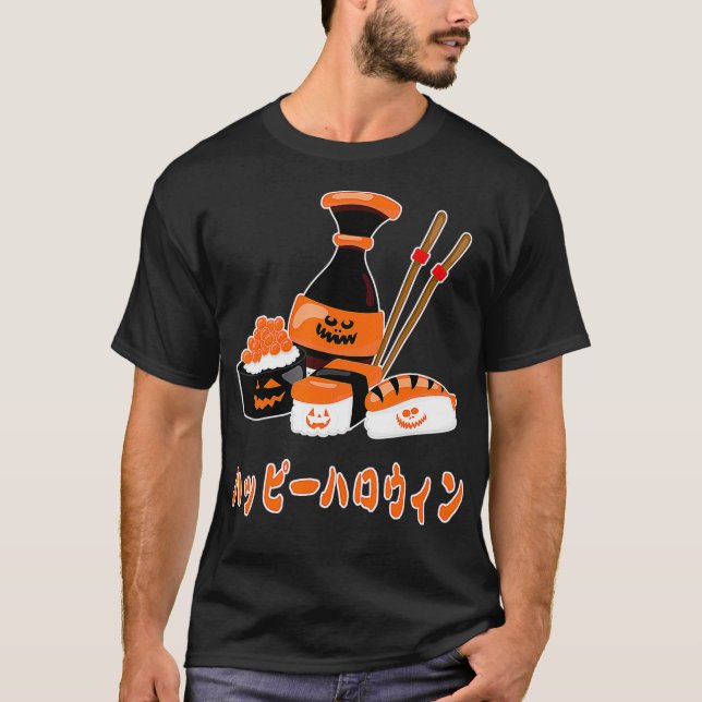 Spooky Sushi Happy halloween på japanska Sashimi T Shirt (Framsida)