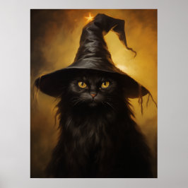 Spooky, svart katt med vinklat poster