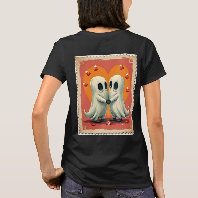 Spooky Sweethearts Frimärke Halloween T Shirt (Baksida)