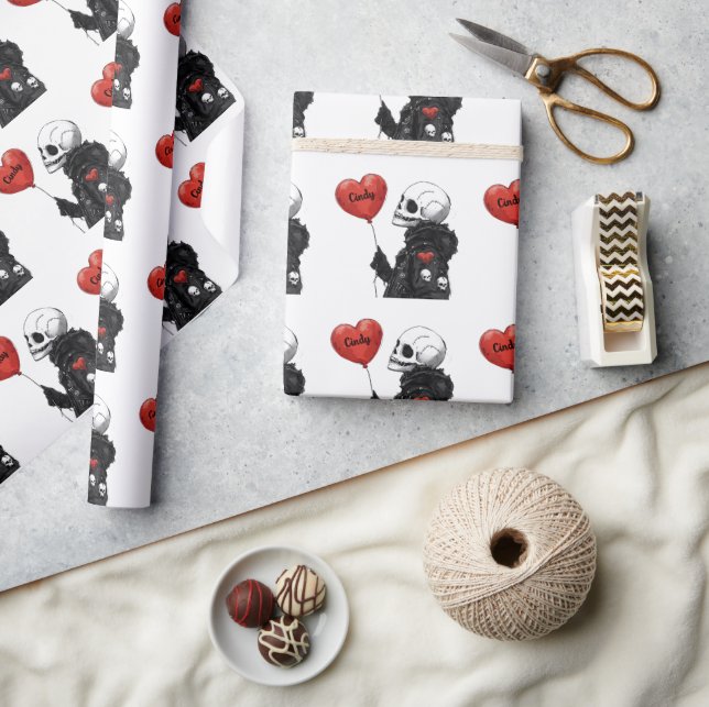 Spooky Swehoney-Anpassade Skull med Balloon Presentpapper (Hantverk)
