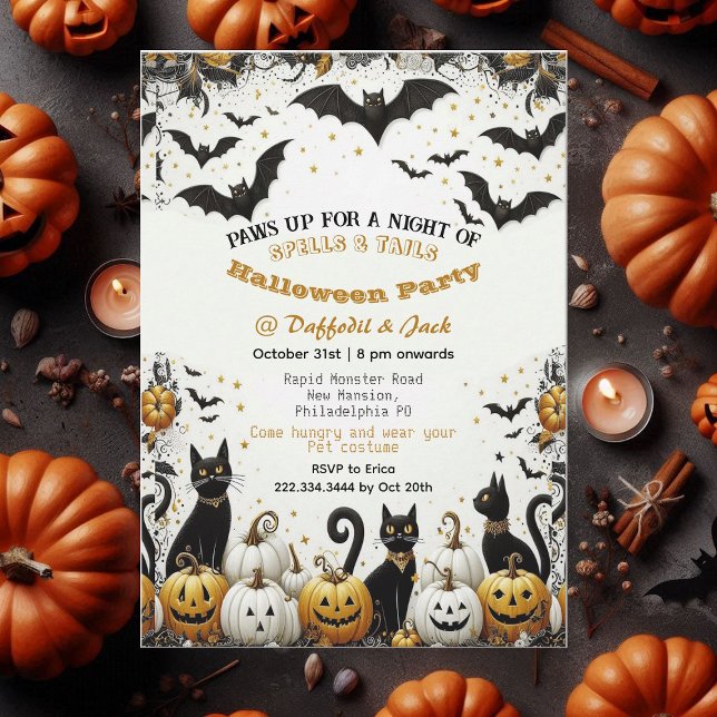 Spooky Tassar Up Pet Costume Halloween Pumpkin Par Inbjudningar (Spooky Paws Up Pet Costume Halloween Pumpkin Party Invitation)