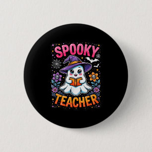 Spooky Teacher Cute Ghost Reading Bok Funny Hallo Knapp