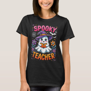Spooky Teacher Cute Ghost Reading Bok Funny Hallo T Shirt