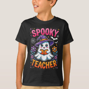 Spooky Teacher Cute Ghost Reading Bok Funny Hallo T Shirt