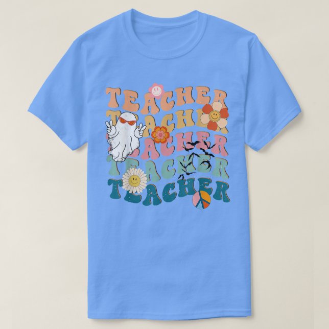 Spooky Teacher Funny Pumpkin Ghost Halloween Costu T Shirt (Design framsida)