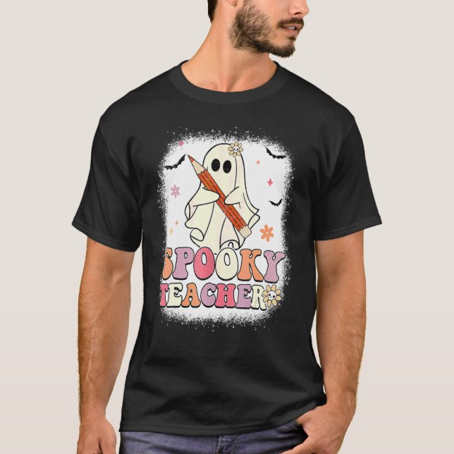 Spooky Teacher Ghost Halloween Groovy Retro Trick T Shirt (Framsida)