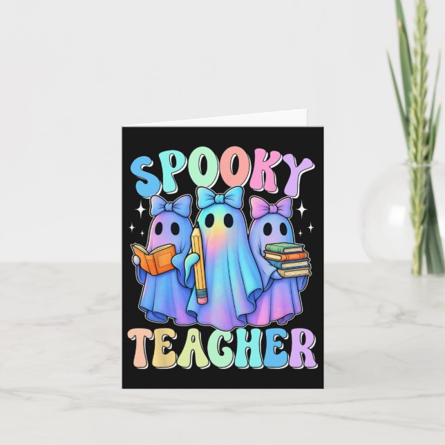 Spooky Teacher Pastel Galaxy Ghost Halloween Trick Kort (Framsida)
