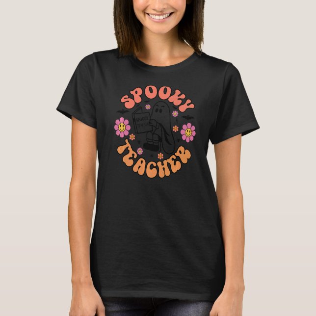 Spooky Teacher Retro Groovy Ghost Halloween Trick T Shirt (Framsida)
