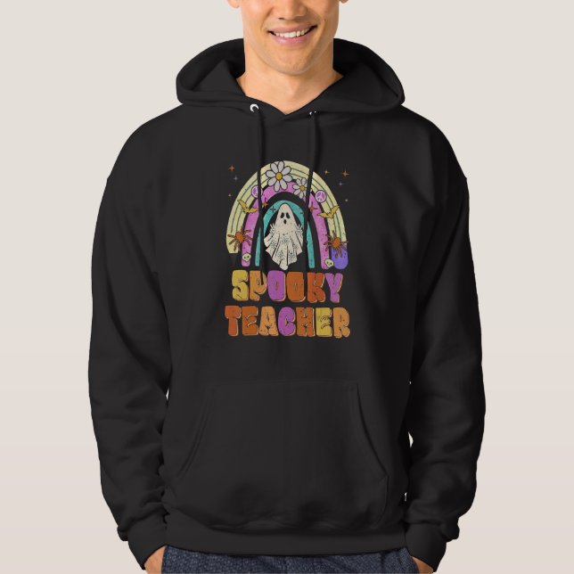 Spooky Teacher Retro Spooky Floral Ghost Hippie Ha Hoodie (Framsida)