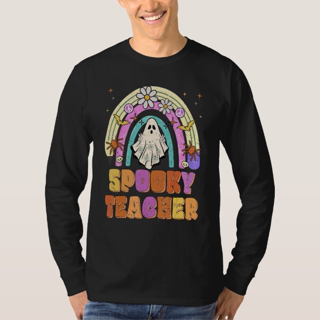 Spooky Teacher Retro Spooky Floral Ghost Hippie Ha T Shirt (Framsida)
