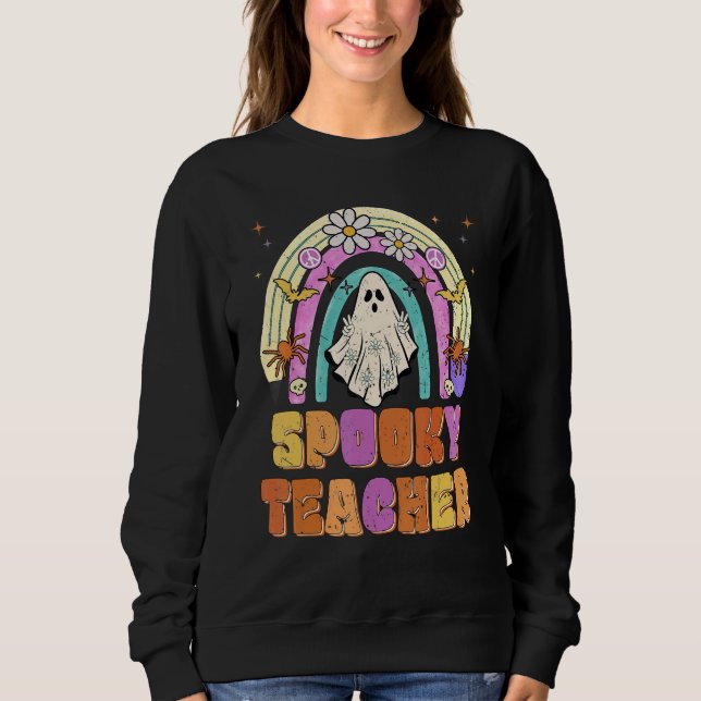 Spooky Teacher Retro Spooky Floral Ghost Hippie Ha T Shirt (Framsida)