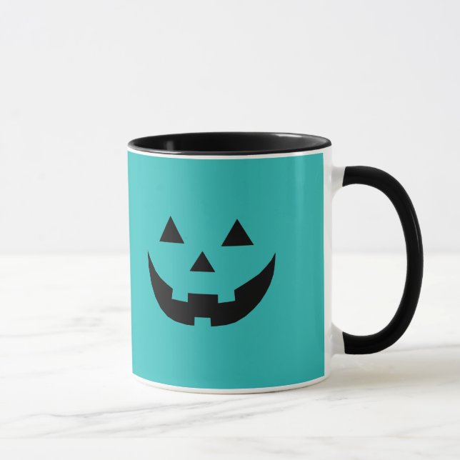 Spooky teal Jack o lantern pumpkin Halloween Mugg (Höger)