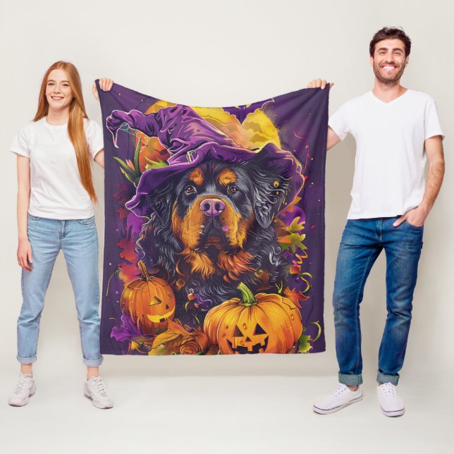 Spooky Tibetansk Mastiff Hund Halloween Witch Pump Fleecefilt (På plats)