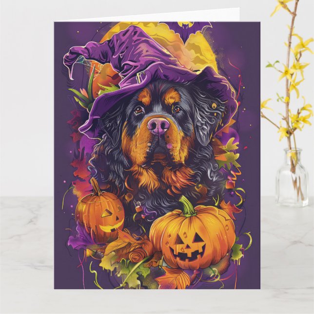 Spooky Tibetansk Mastiff Hund Halloween Witch Pump Kort (Gul blomma)