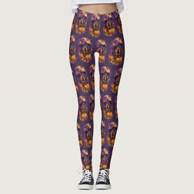 Spooky Tibetansk Mastiff Hund Halloween Witch Pump Leggings (Framsida)