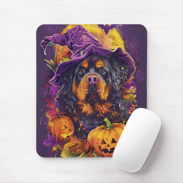 Spooky Tibetansk Mastiff Hund Halloween Witch Pump Musmatta (Med mus)