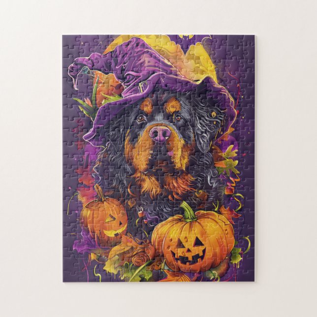 Spooky Tibetansk Mastiff Hund Halloween Witch Pump Pussel (Vertikal)