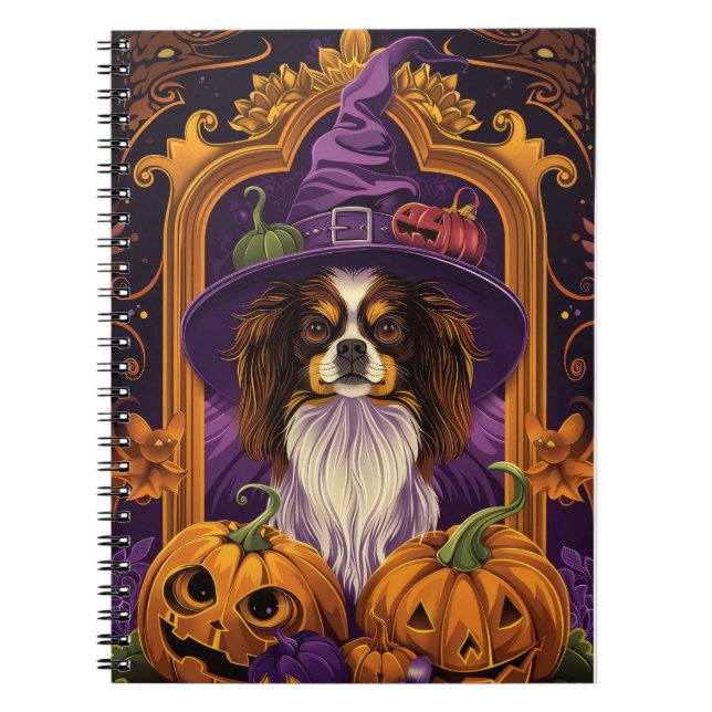 Spooky Tibetansk spanjor Hund Halloween Witch Pump Anteckningsbok (Framsidan)
