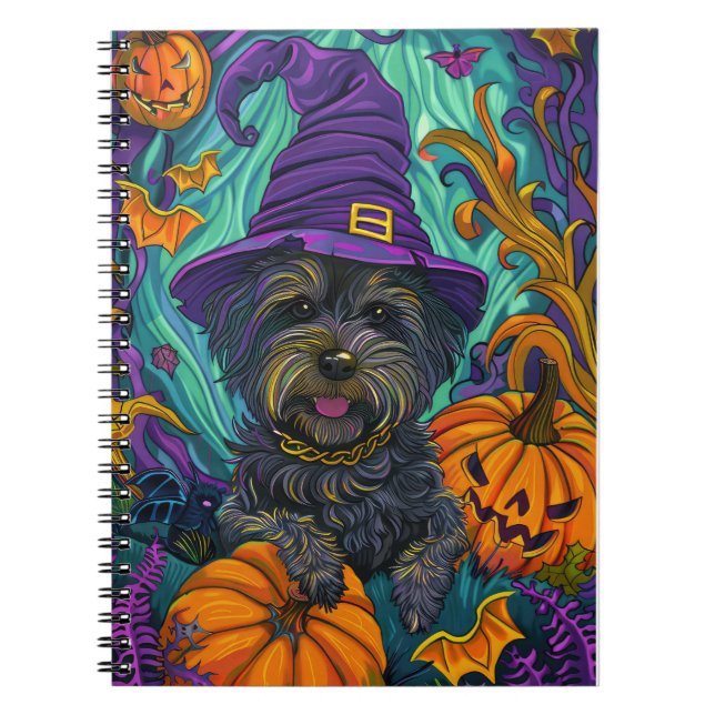 Spooky Tibetansk Terrier Hund Halloween Witch Pump Anteckningsbok (Framsidan)