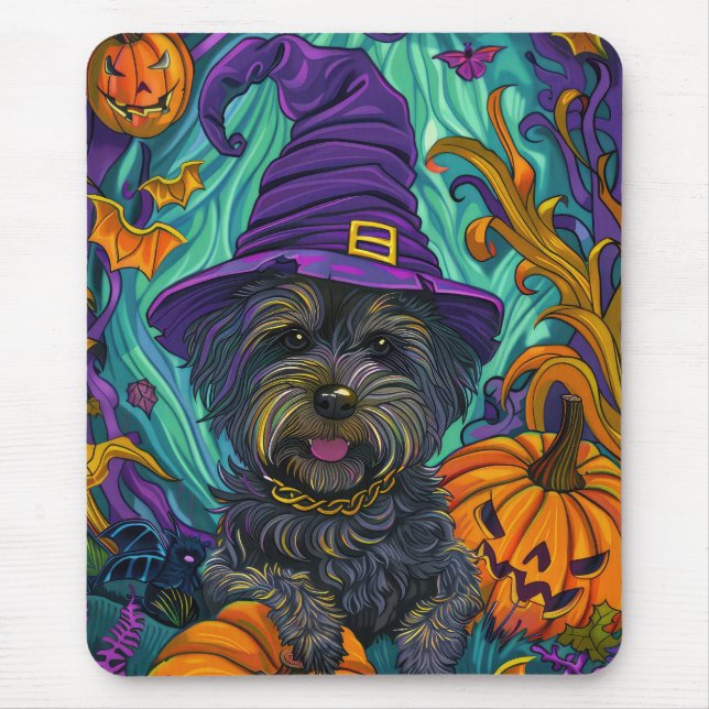 Spooky Tibetansk Terrier Hund Halloween Witch Pump Musmatta (Framsidan)
