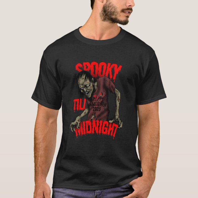 Spooky Till Midnight Elegant Halloween Night T Shirt (Framsida)