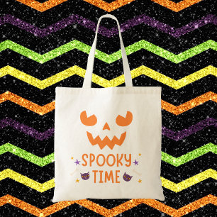 Spooky Time Pumpkin Ansikte med Cats Halloween Tygkasse