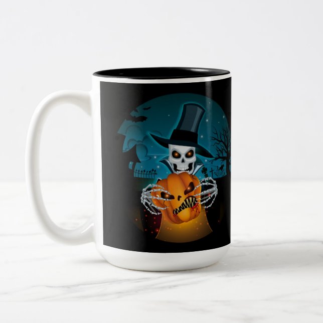 Spooky Top hat Skeleton Två-Tonad Mugg (Vänster)