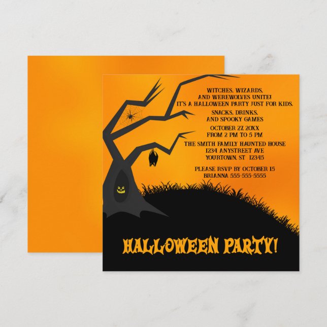 Spooky Träd Barnens Halloween fest Inbjudningar (Fram/baksida)