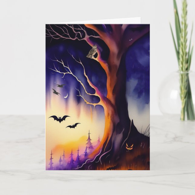 Spooky Träd Haunted Forest Halloween Kort (Framsida)