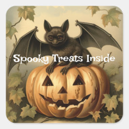 Spooky Treats Inside - Fladdermus och Pumpkin Hall Fyrkantigt Klistermärke