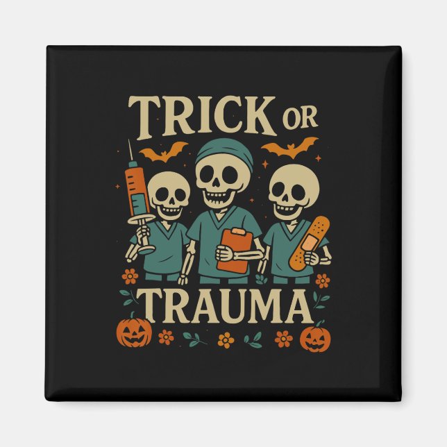 Spooky Trick eller Trauma Skeleton Pumpkin Hallowe Magnet (Framsidan)