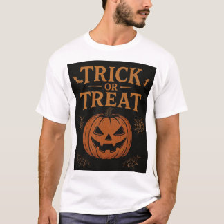 Spooky “Trick or Treat” Halloween Pumpkin Design T Shirt