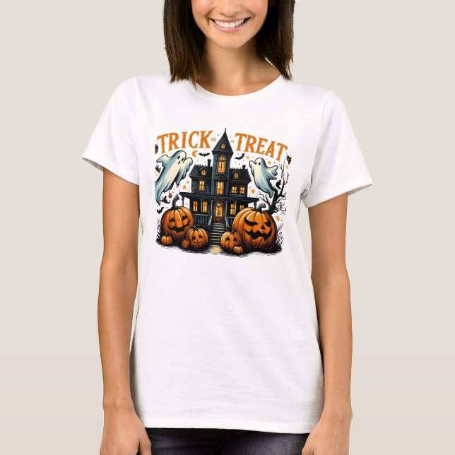 Spooky trick-or-treat på en gammal mansion t shirt (Framsida)