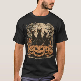 Spooky Trio Svarta katter på Pumpkins Halloween T Shirt