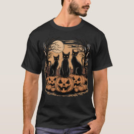 Spooky Trio Svarta katter på Pumpkins Halloween T Shirt