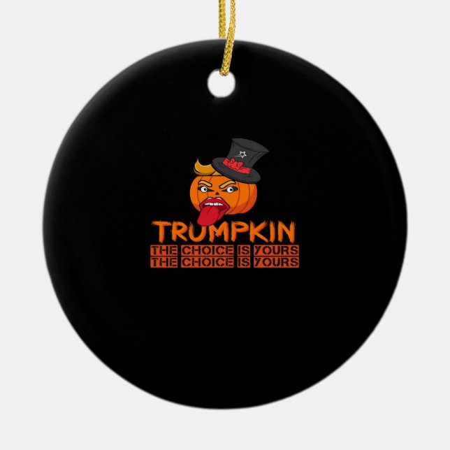 Spooky Trumpkin Halloween Top hat & Tunga Out- is Julgransprydnad Keramik (Framsidan)