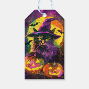 Spooky Turkisk Angora Cat Halloween Witch Pumpkin Presentetikett