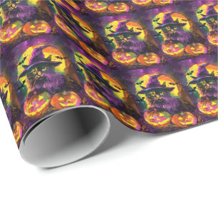 Spooky Turkisk Angora Cat Halloween Witch Pumpkin Presentpapper
