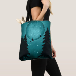 SPOOKY TURQUOISE & BLACK HALLOWEEN WITCHES & MÅNE TYGKASSE