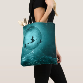 SPOOKY TURQUOISE & BLACK HALLOWEEN WITCHES & MÅNE TYGKASSE