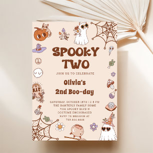 Spooky Two Halloween Cute Ghost 2:a födelsedagen Inbjudningar