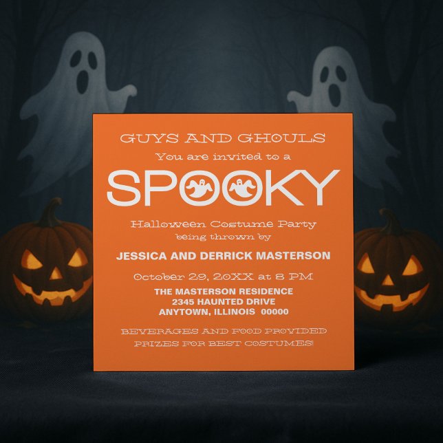 Spooky Typography Halloween fest Inbjudan (Orange and White Spooky Typography Halloween Party Invitation)
