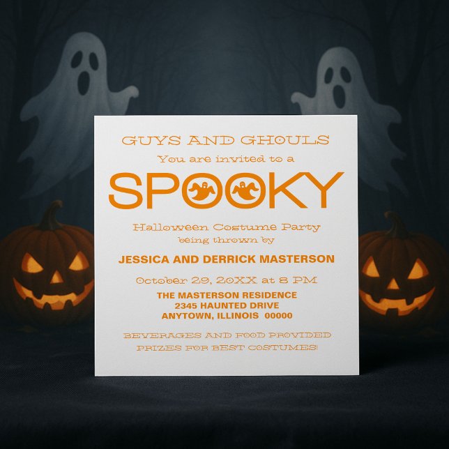 Spooky Typography Halloween fest Inbjudan (White and Orange Spooky Typography Halloween Party Invitation)