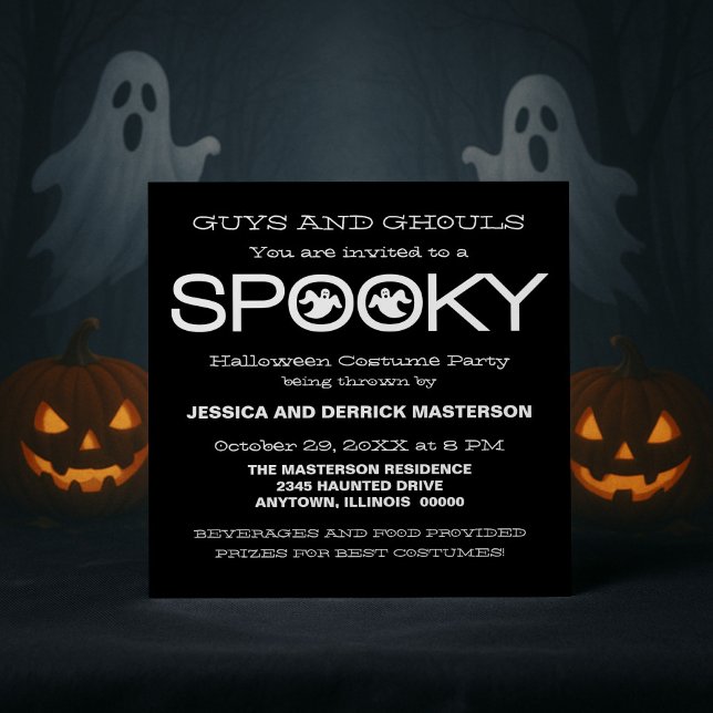 Spooky Typography Halloween fest Inbjudan (Black and White Spooky Typography Halloween Party Invitation)