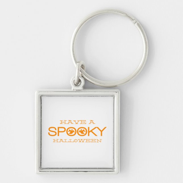 Spooky Typography Halloween Premium Keychain Fyrkantig Silverfärgad Nyckelring (Framsidan)