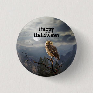 Spooky Uggla Måne Graphic Halloween Knapp