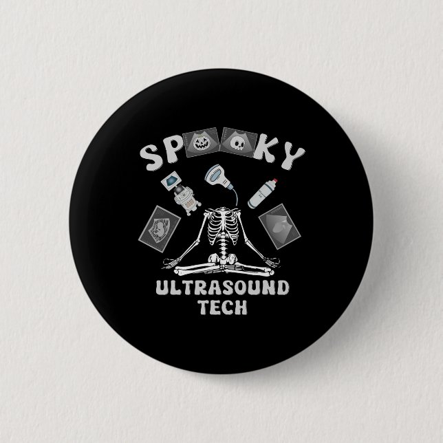 Spooky Ultrasound Tech Skeleton Halloween Costume Knapp (Framsida)