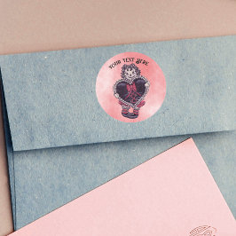 Spooky Valentine Doll With Black Heart on Pink Red Runt Klistermärke