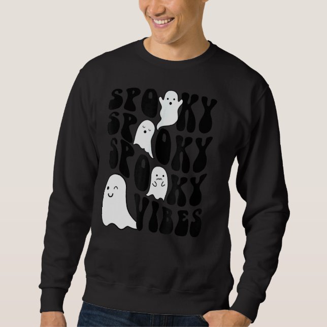 Spooky Vibes Boo Halloween Cute Ghost Boo Lång Ärmad Tröja (Framsida)